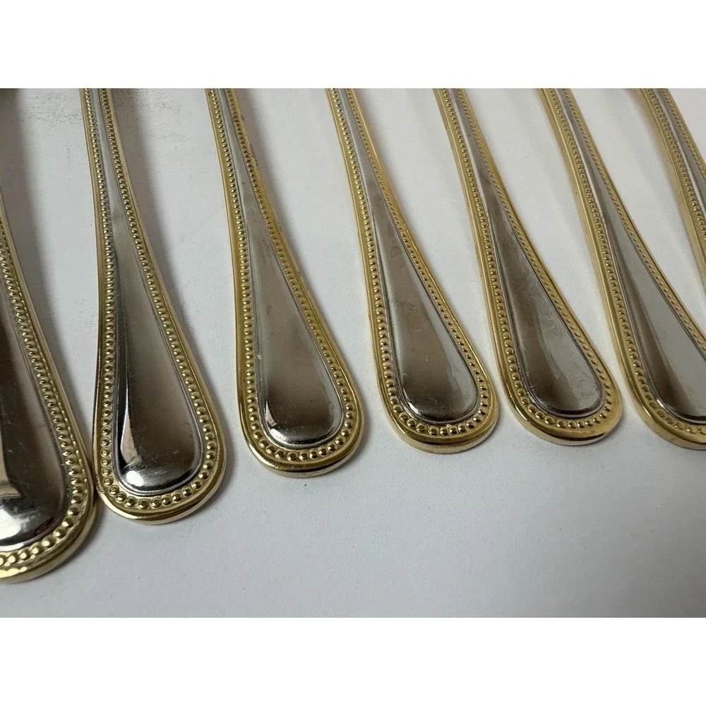 Wallace Gold Royal Bead Stainless Steel 7 Salad Forks Flatware
